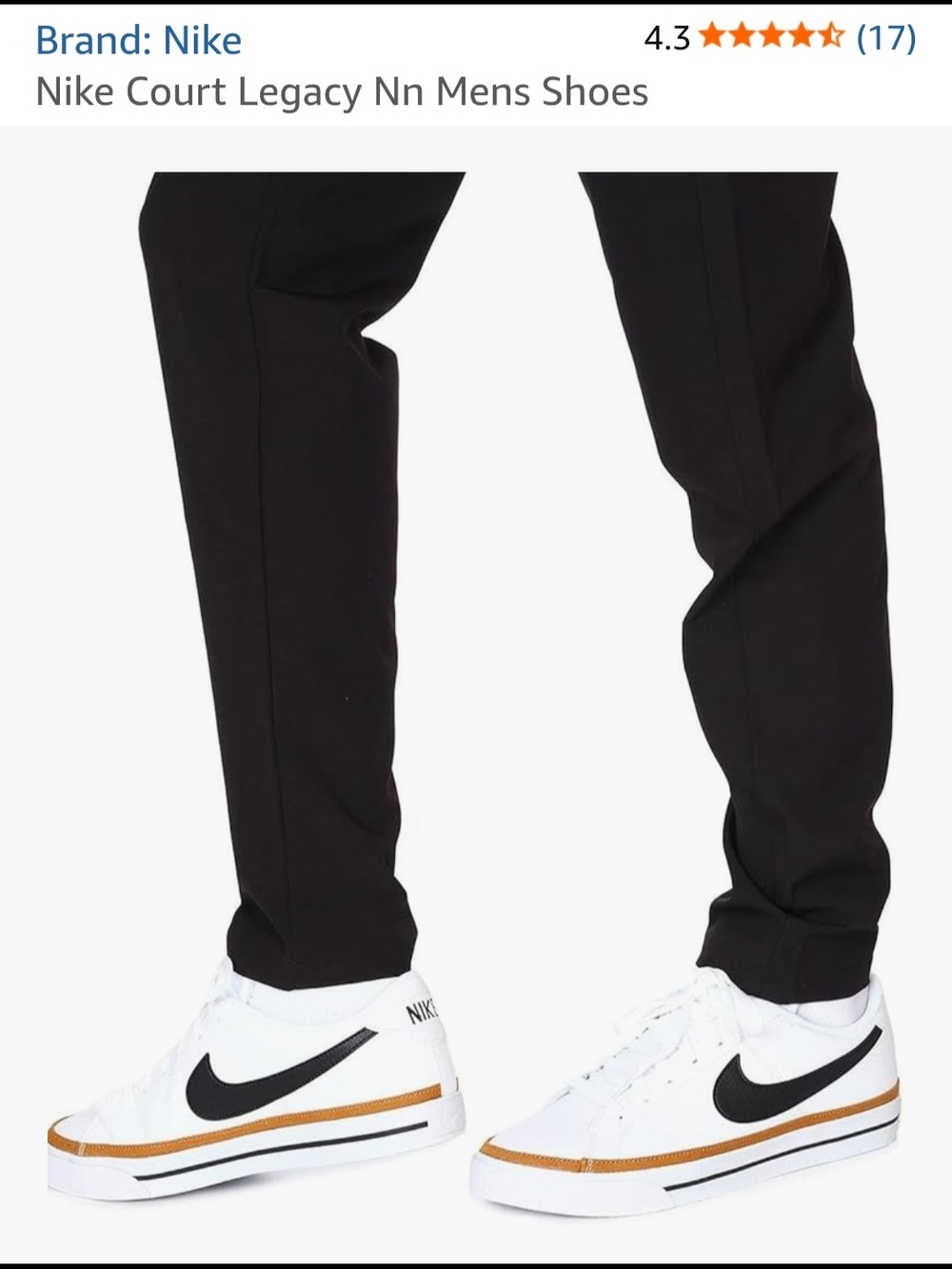 Nike Men’s Court Legacy White Sneakers with Black Swoosh and Tan Accent - Picture 6 of 7